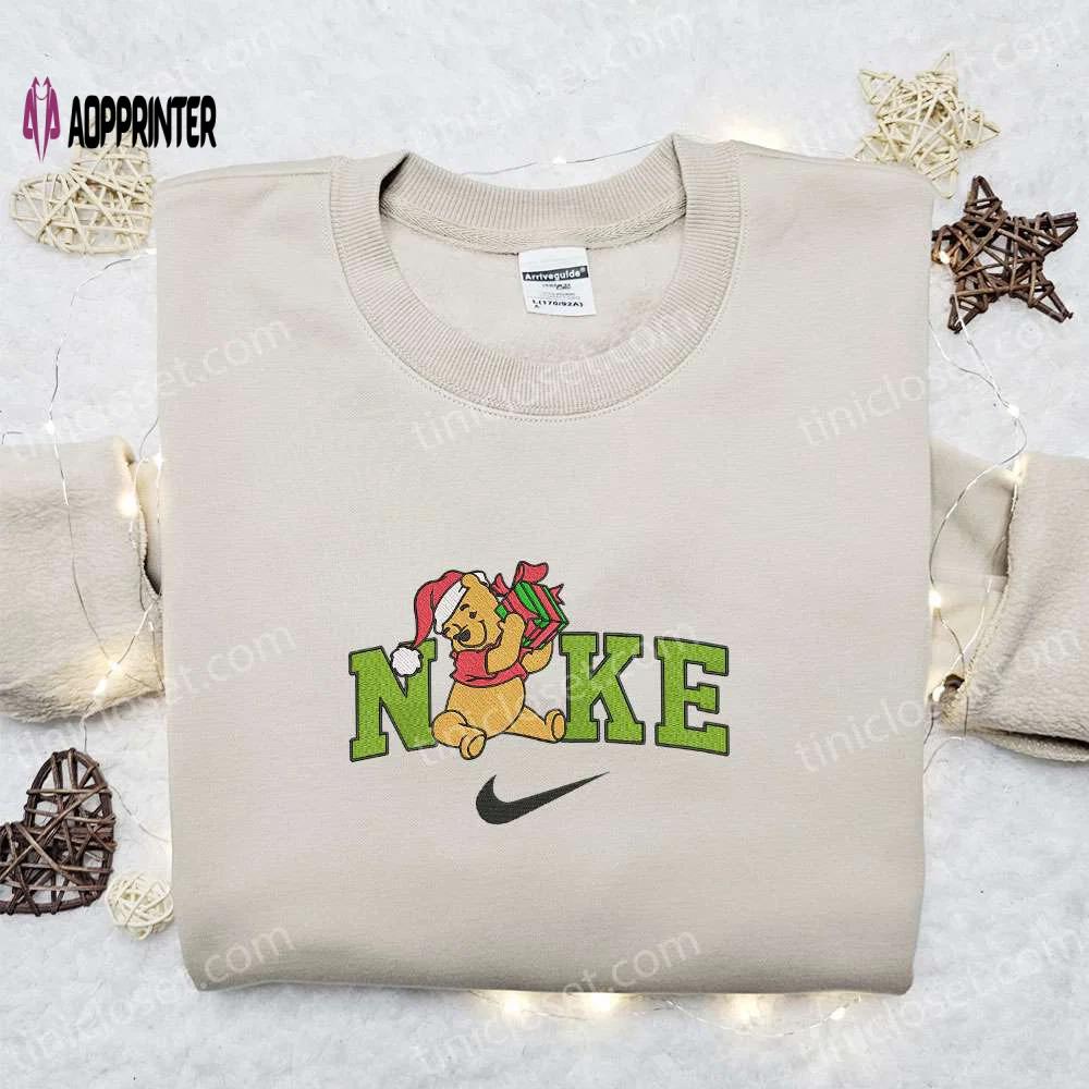 Christmas x nike embroidered sweatshirt: pooh with gift design – perfect christmas gift idea! Embroidered Shirt