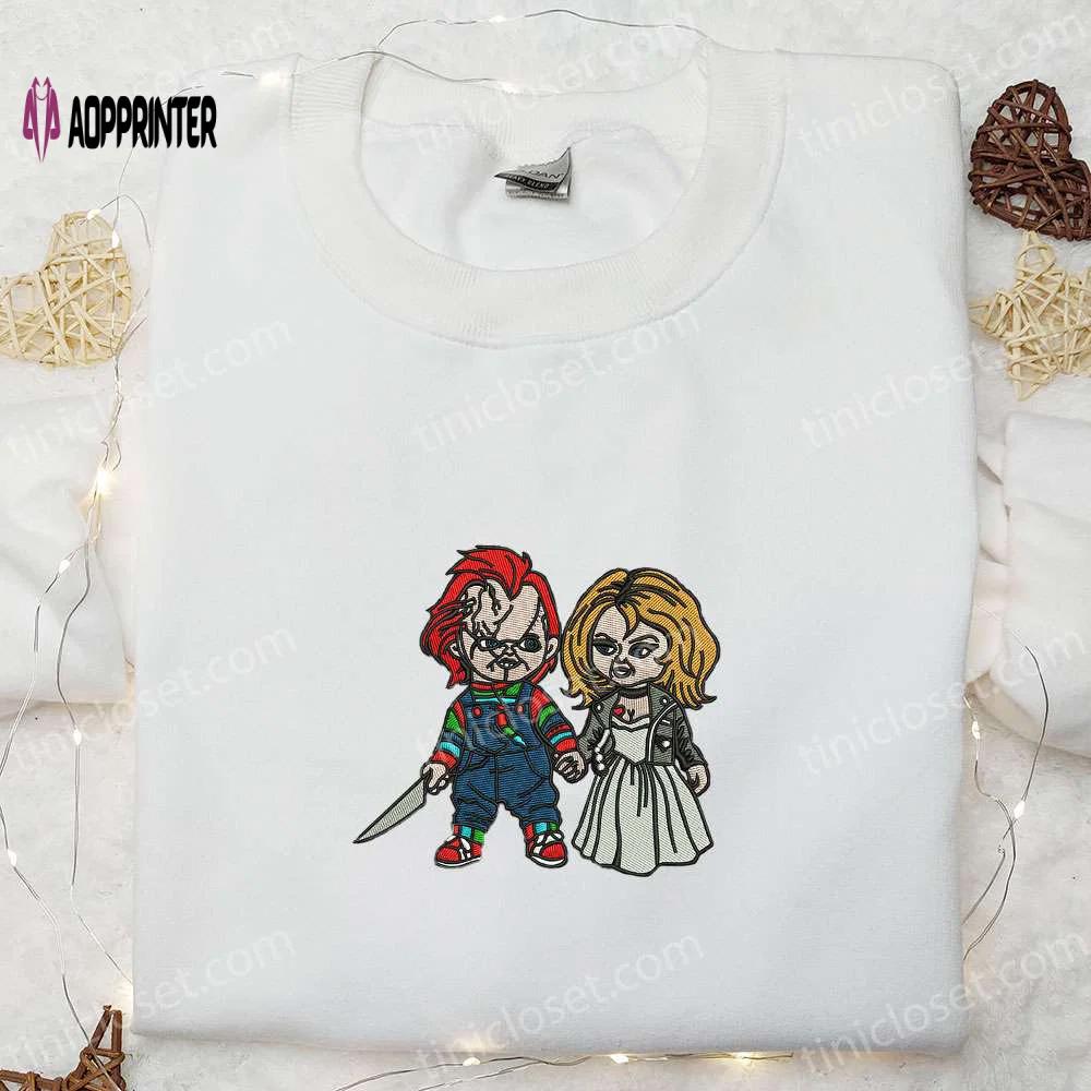 Chucky and tiffany embroidered shirt: scary halloween gifts for family Embroidered Shirt