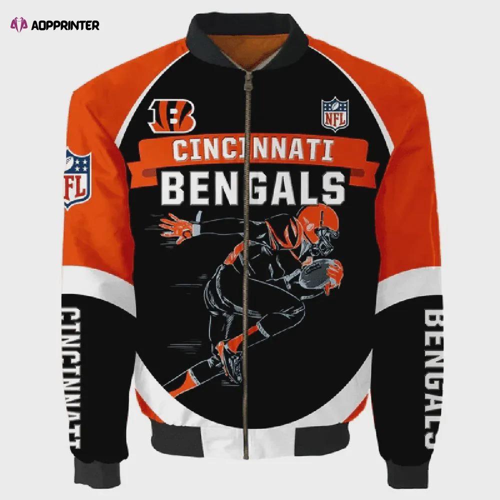 Cincinnati bengals team logo pattern bomber jacket – orange and black Bomber Jacket