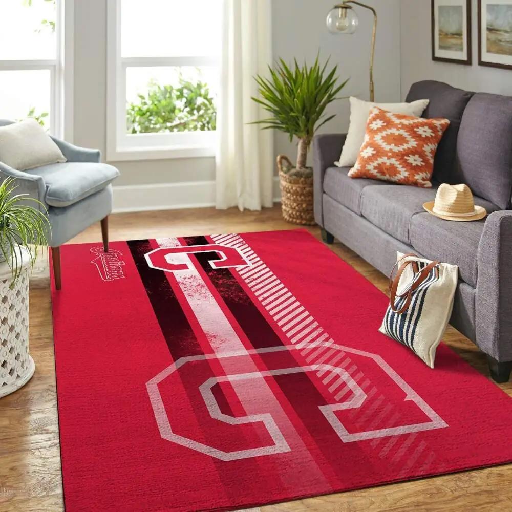 Cleveland indians mlb team logo area rug floor decor home rug red style Rectangle Rug