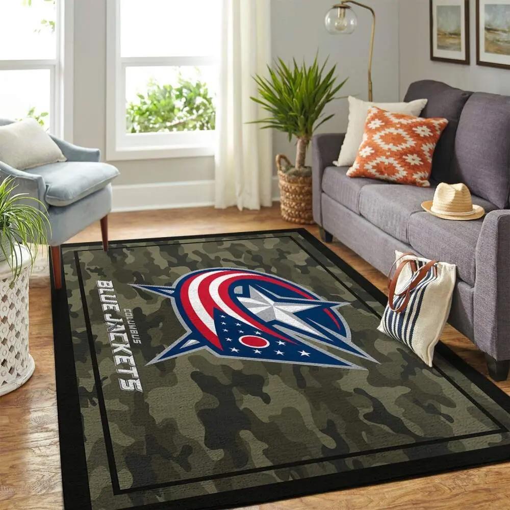 Columbus blue jackets nhl area rugs camo style living room regtangle carpet Rectangle Rug