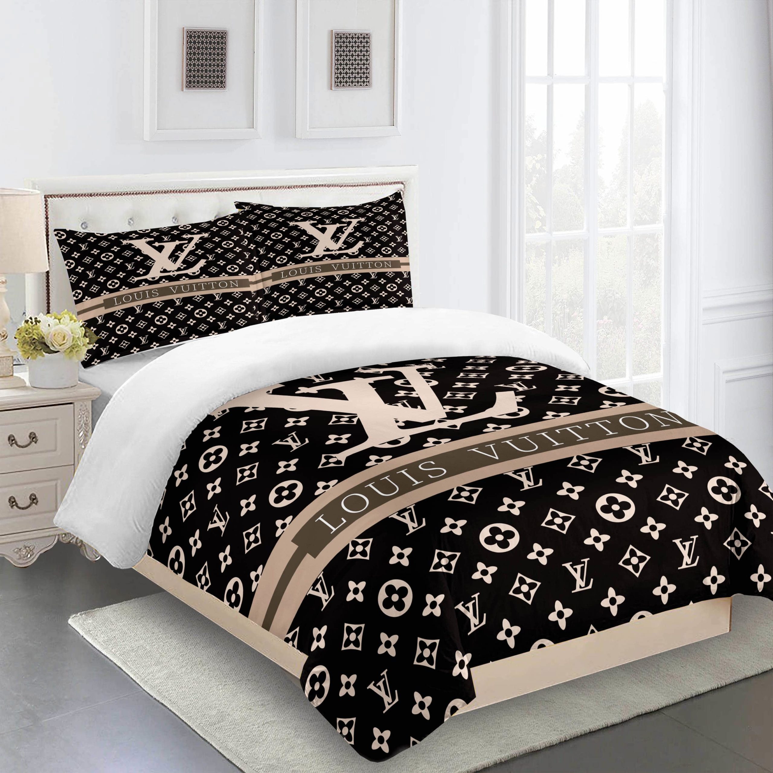 Comforter sets beige brown louis vuitton bedding set home decoration Bedding Sets