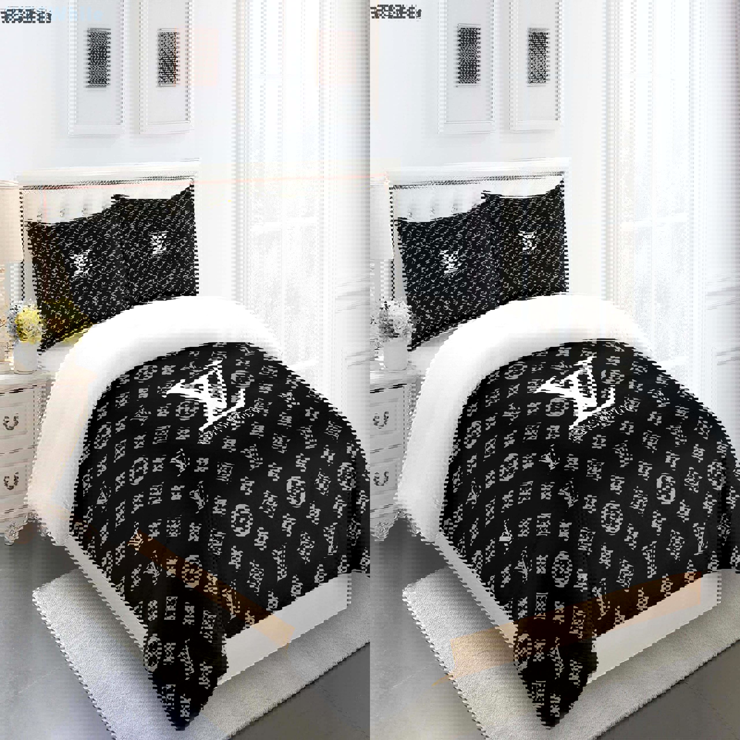 Comforter sets gray black with logo white full louis vuitton bedding set home decoration Bedding Sets