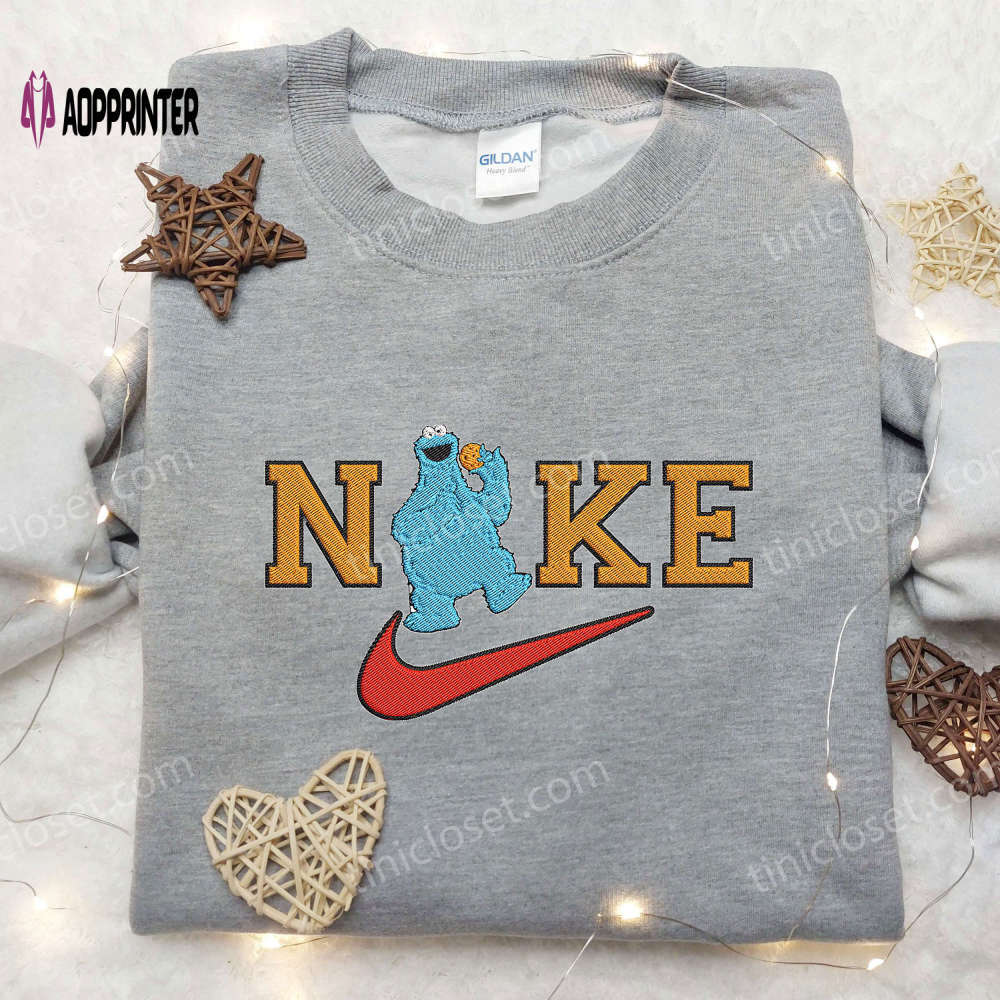 Cookie monster cake x orange nike embroidered shirt: sesame street & custom nike apparel Embroidered Shirt