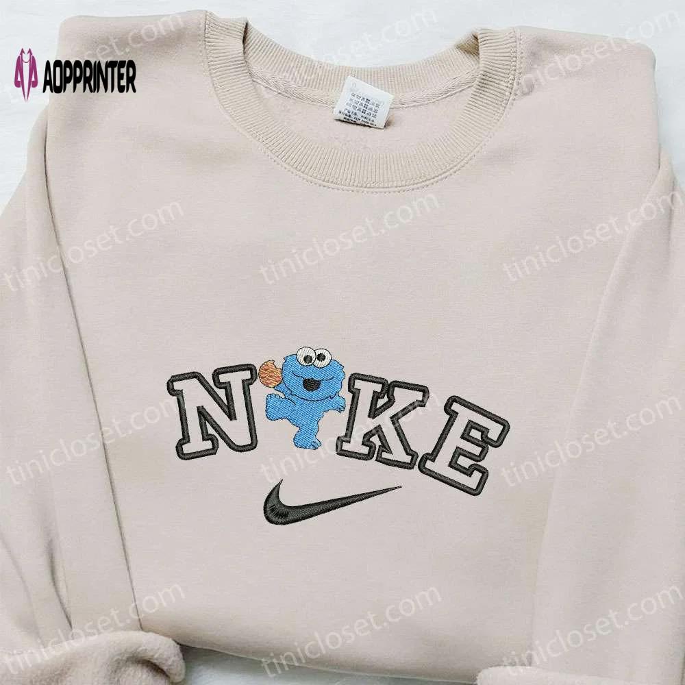 Cookie monster x nike embroidered hoodie & shirt: perfect family gifts with cartoon swoosh nike inspired Embroidered Shirt