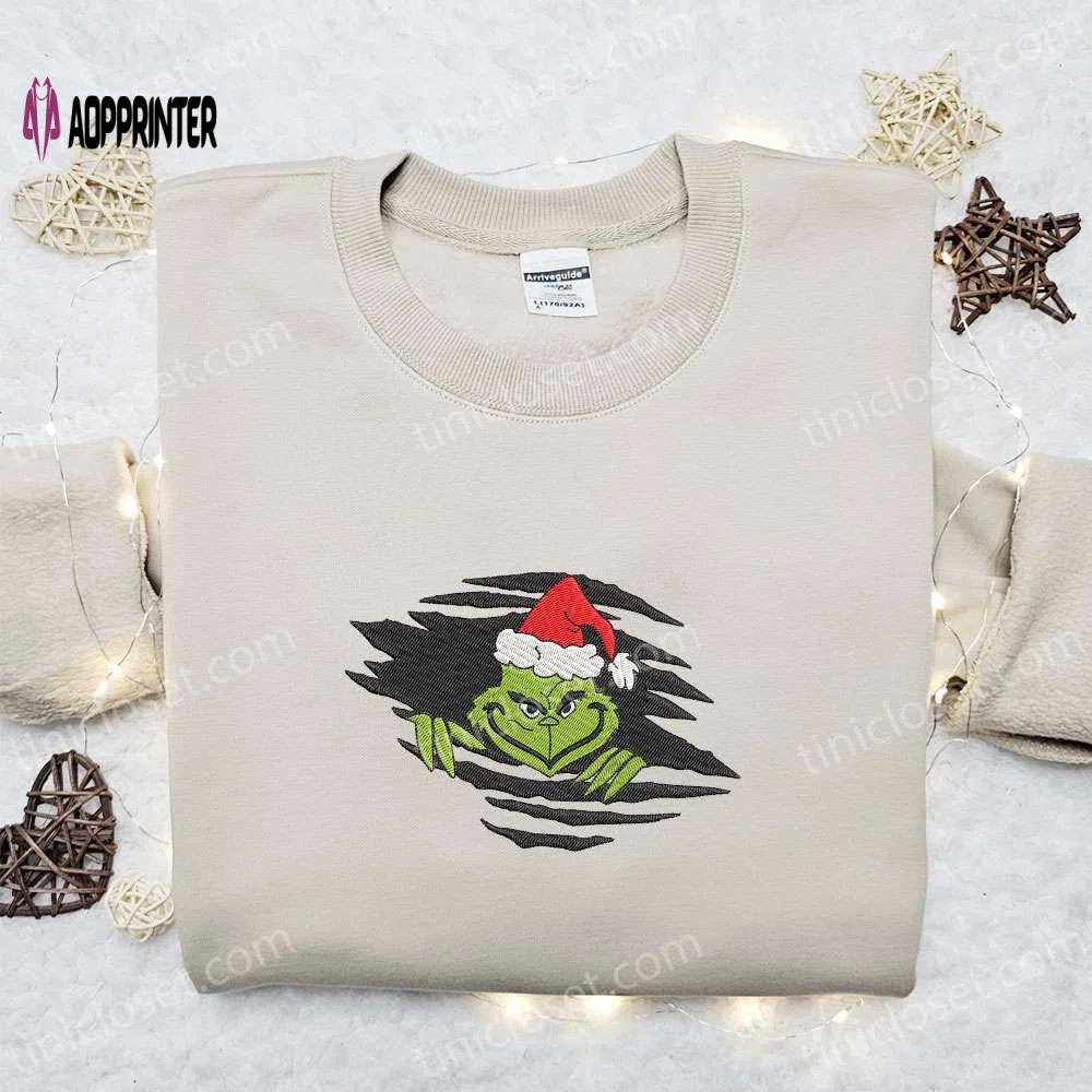 Creepy grinch merry christmas hoodie & movie t-shirt: best gift ideas Embroidered Shirt