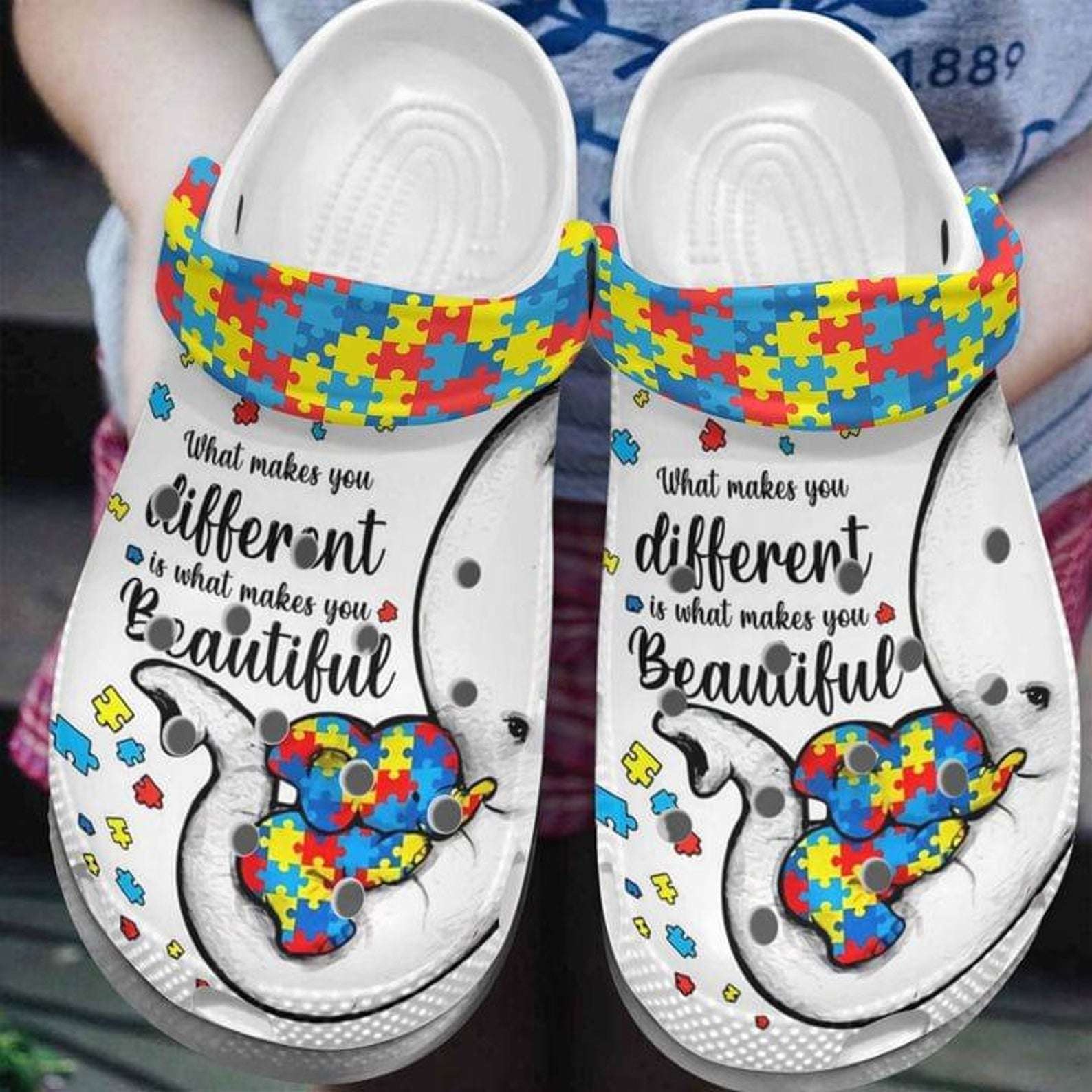 Crocs outfit - autism awareness day elephant mom and her baby different makes you beautiful puzzle piece crocs crocband clog shoes - 109 Crocs Outfit