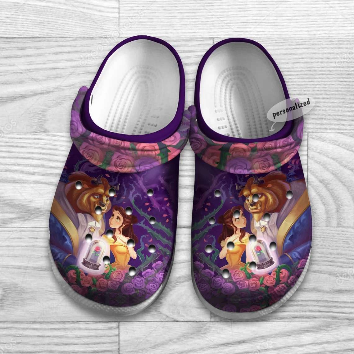 Crocs outfit - beauty and the beast pink flowers purple disney graphic cartoon crocs clogs crocband shoes - 224 Crocs Outfit