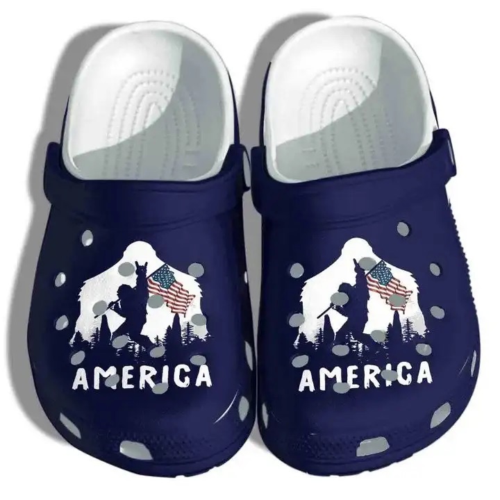 Crocs outfit - bigfoot holding flag 4th of july america flag crocs crocband clogs - 229 Crocs Outfit