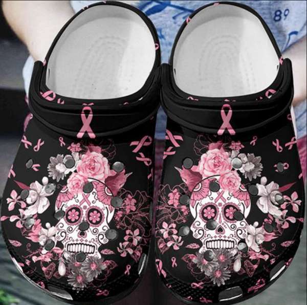 Crocs outfit - breast cancer awareness floral skull crocs crocband clog shoes - 293 Crocs Outfit