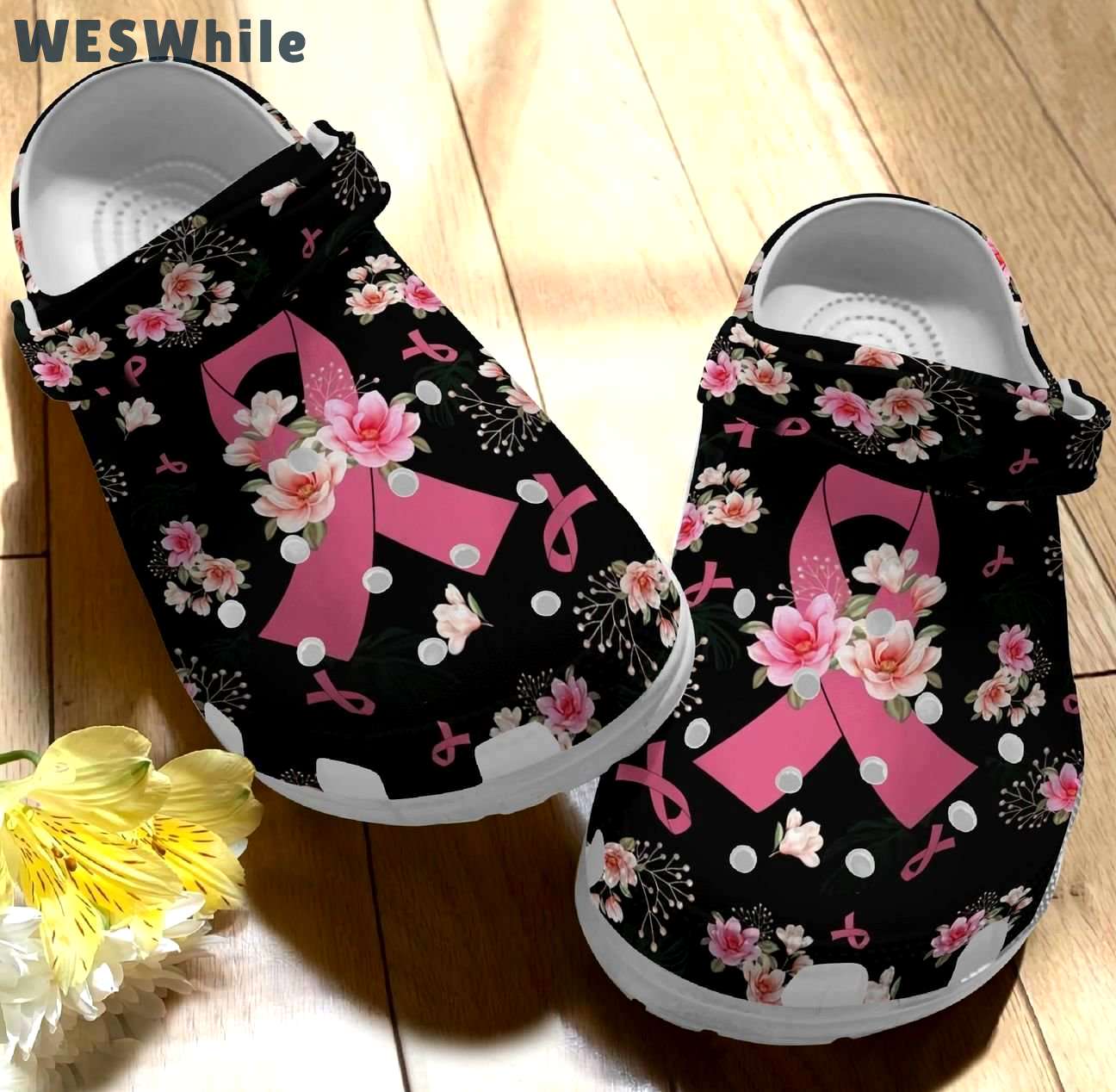 Crocs outfit - breast cancer awareness pink ribbon flower crocs crocband clog shoes - 297 Crocs Outfit