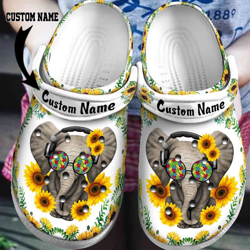 Crocs outfit - custom name autism awareness day sunflower elephant glasses puzzle pieces crocs crocband clog shoes - 455 Crocs Outfit