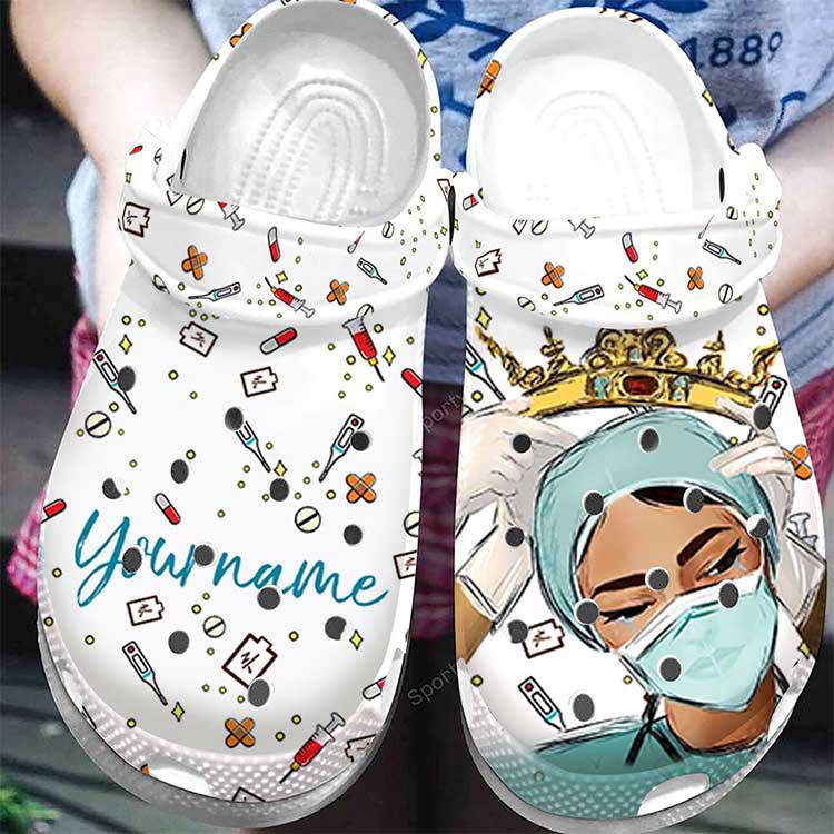 Crocs outfit - custom name nurse queen white crocs clogs shoes - 472 Crocs Outfit