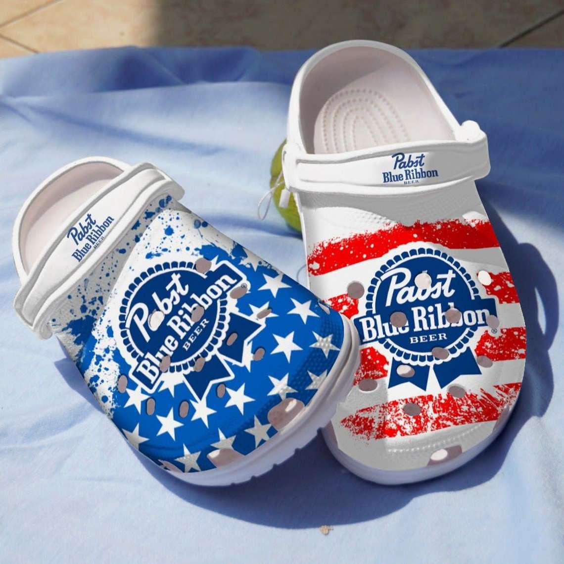Crocs outfit - pabst blue ribbon beer usa flag color crocs clogs crocband shoes - 1594 Crocs Outfit