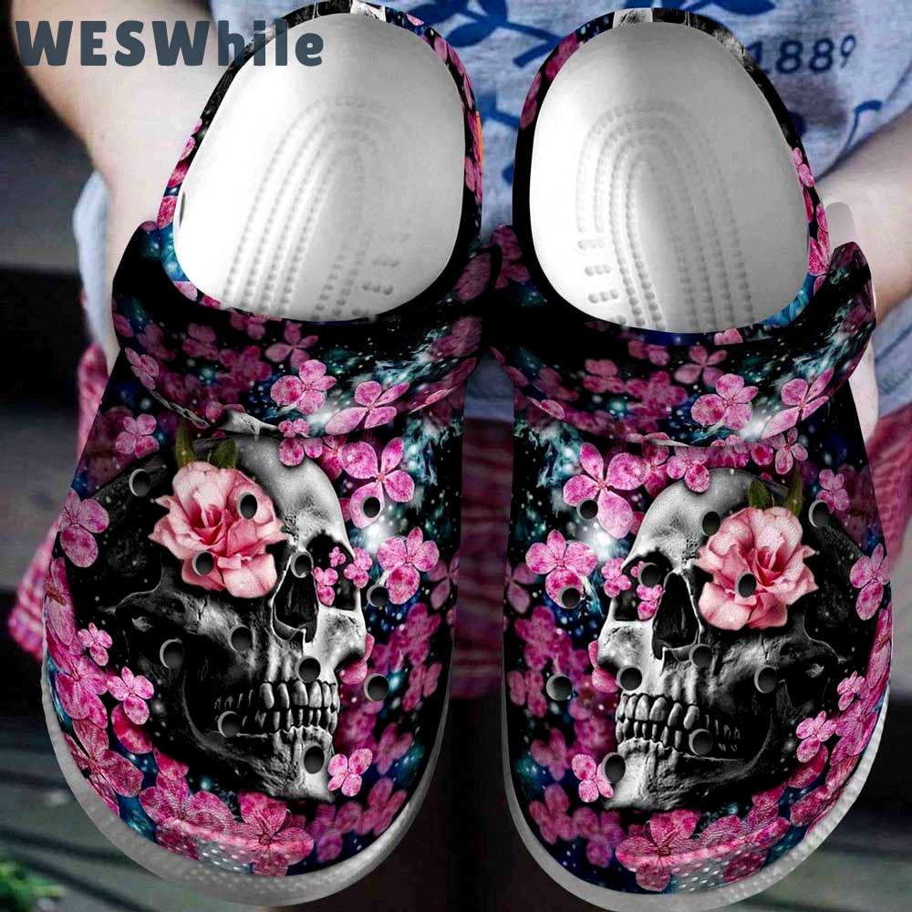 Crocs outfit - pink flower skull halloween crocs crocband clogs shoes - 1870 Crocs Outfit