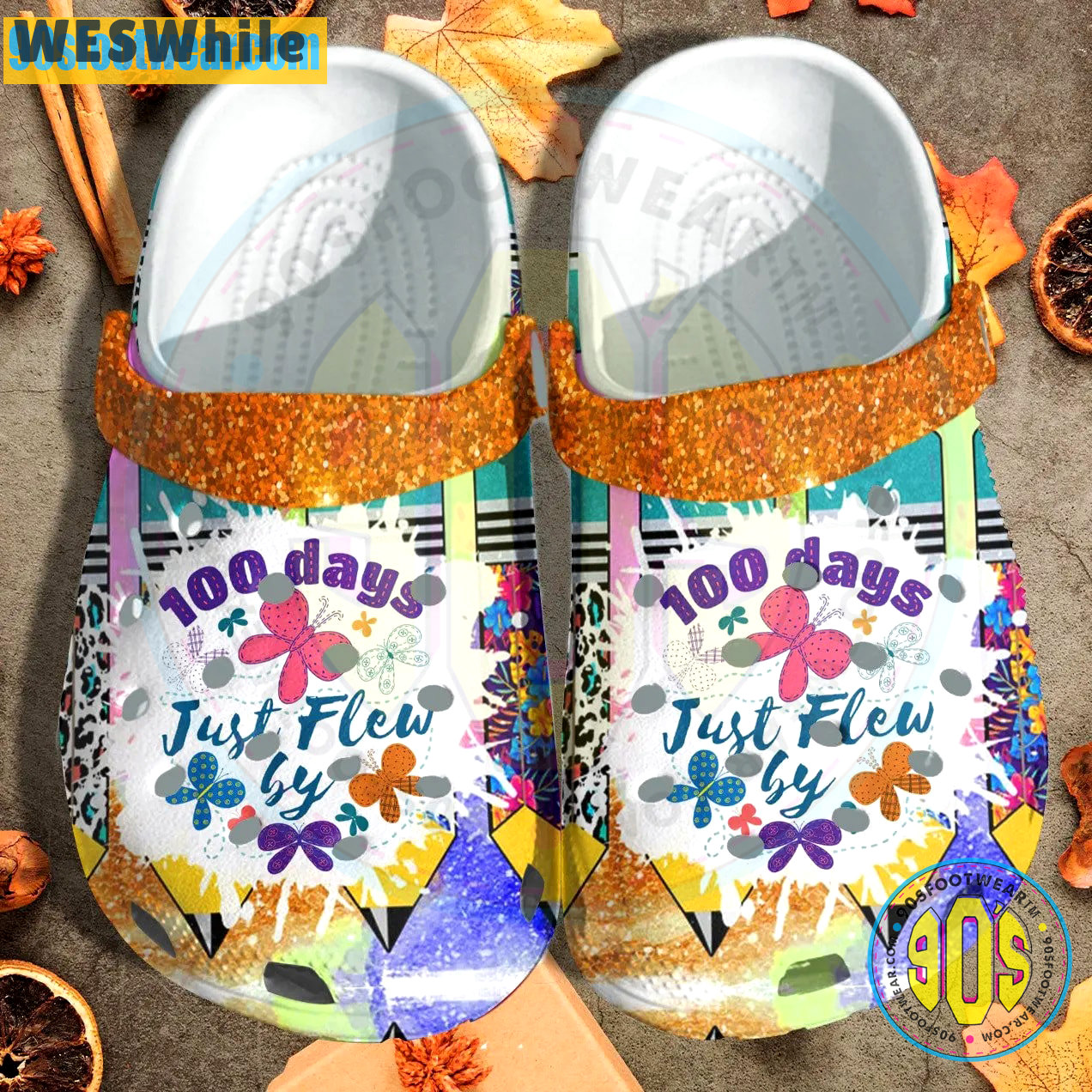 Crocs outfit - teacher crocs – 100 days just flew by flower crocs - 2150 Crocs Outfit
