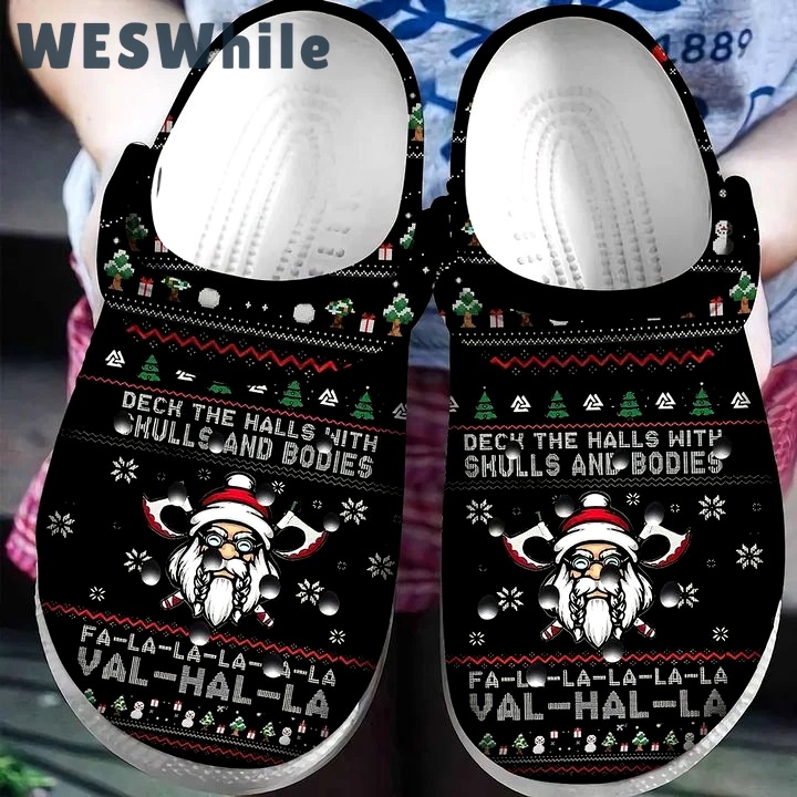 Crocs outfit - viking deck the halls with skulls and bodies ugly pattern christmas crocs crocband clog shoes for men women - 2249 Crocs Outfit