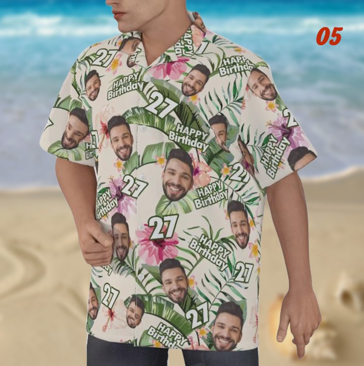 Custom face birthday floral men's hawaiian shirt Hawaii Shirt Shorts & Flip Flops