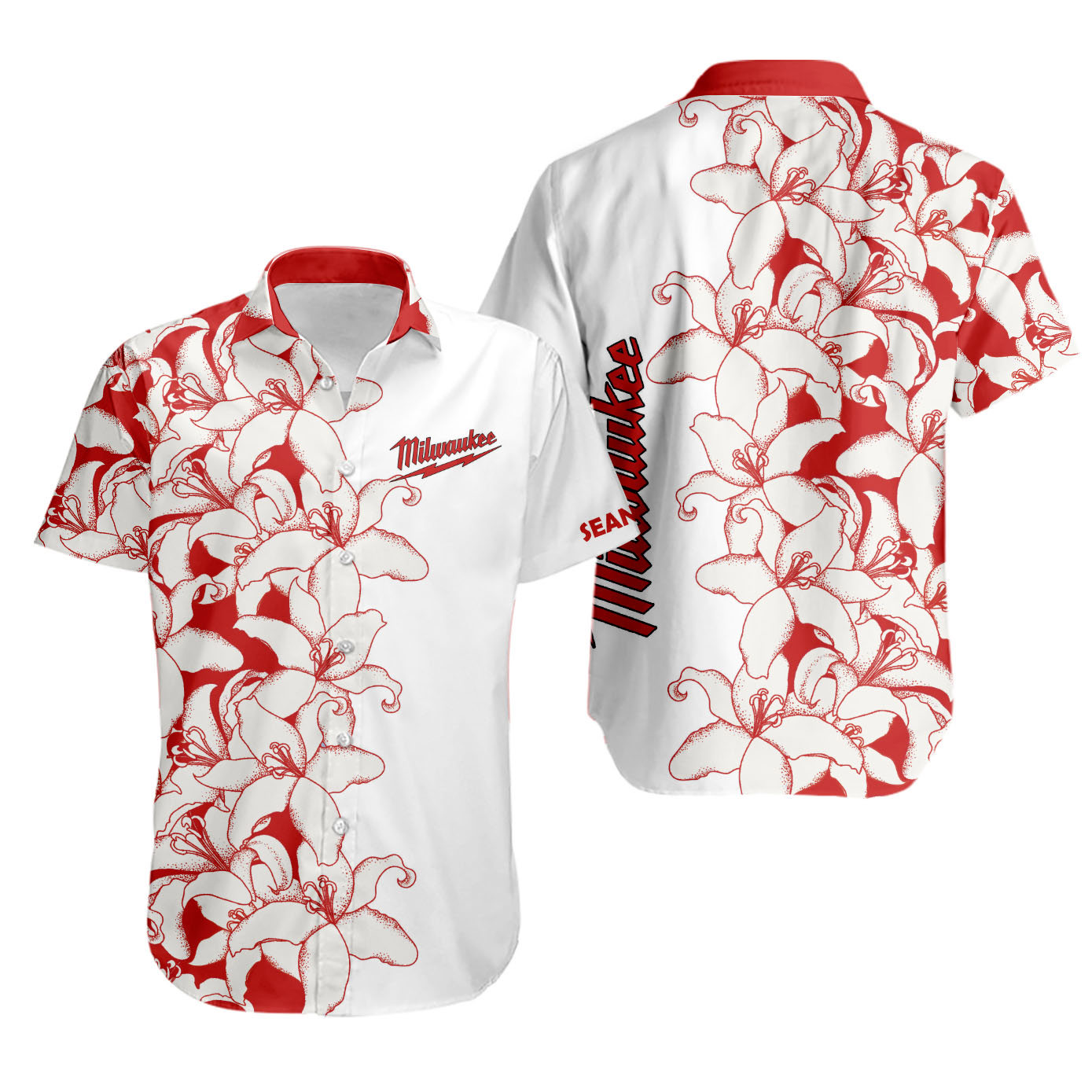 Custom name milwaukee tool flower brand logo 3d hawaiian shirt beach for men women Hawaii Shirt Shorts & Flip Flops