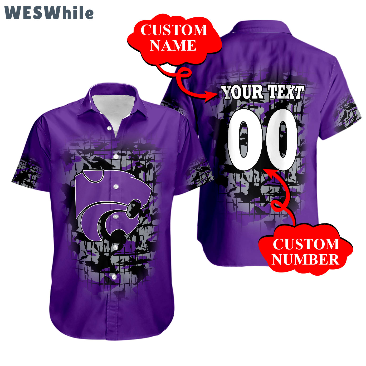 Custom name number kansas state wildcats hawaiian shirt Hawaii Shirt Shorts & Flip Flops