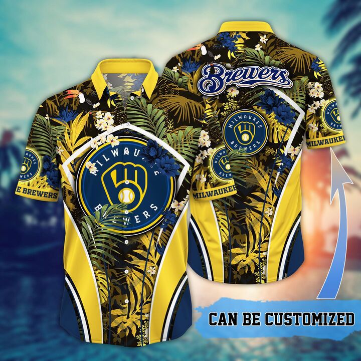 Customized milwaukee brewers mlb flower summer tropical hawaiian shirt Hawaii Shirt Shorts & Flip Flops