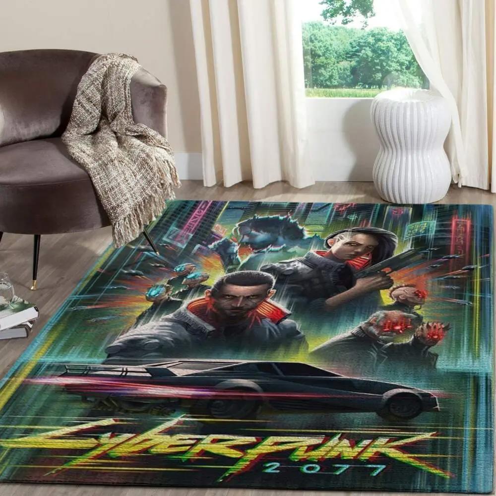 Cyberpunk 2077 futuristic gaming area rugs living room carpet fn140111 rug regtangle carpet floor decor home decor Rectangle Rug