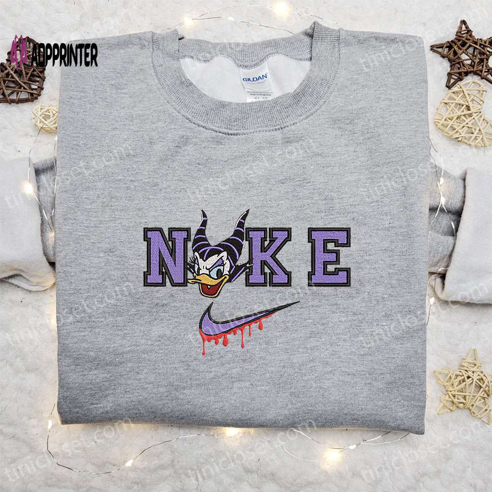 Daisy duck maleficent evil x nike: embroidered hoodie & shirt – best halloween gift ideas Embroidered Shirt