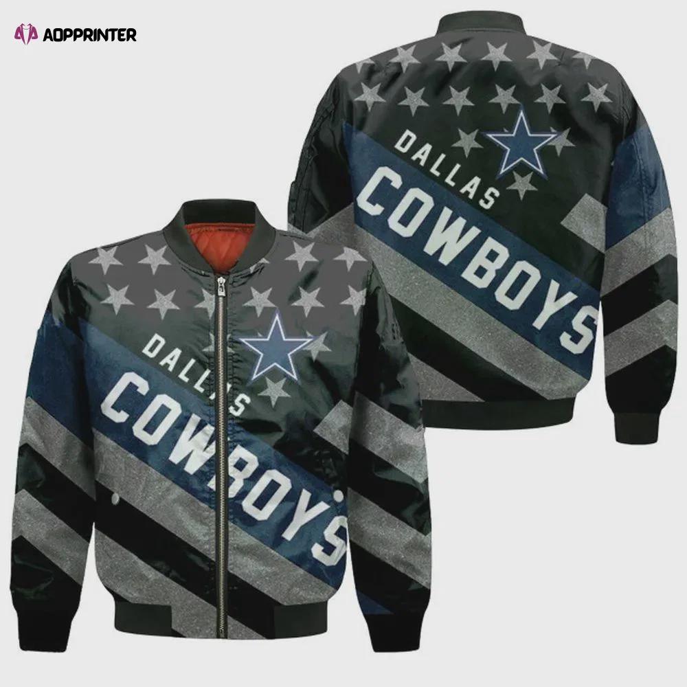 Dallas cowboys 3d logo pattern bomber jacket – black Bomber Jacket