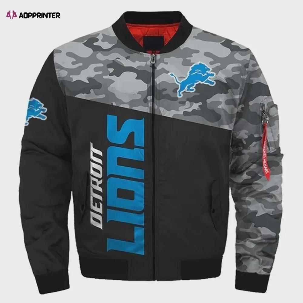 Detroit lions camo pattern bomber jacket – black and gray Bomber Jacket