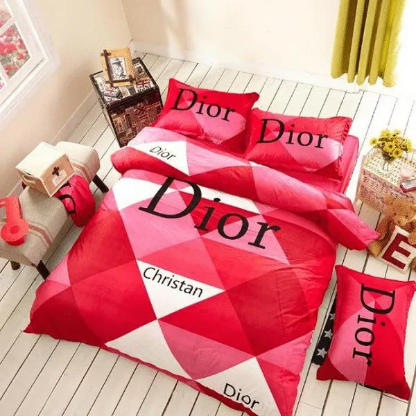 Dior checked red pink logo type 1886 Bedding Sets premium fashion brand hyperbeast Bedroom home decor blankets duvet bed linen luxury ideas covers sheets bedclothes bedspread