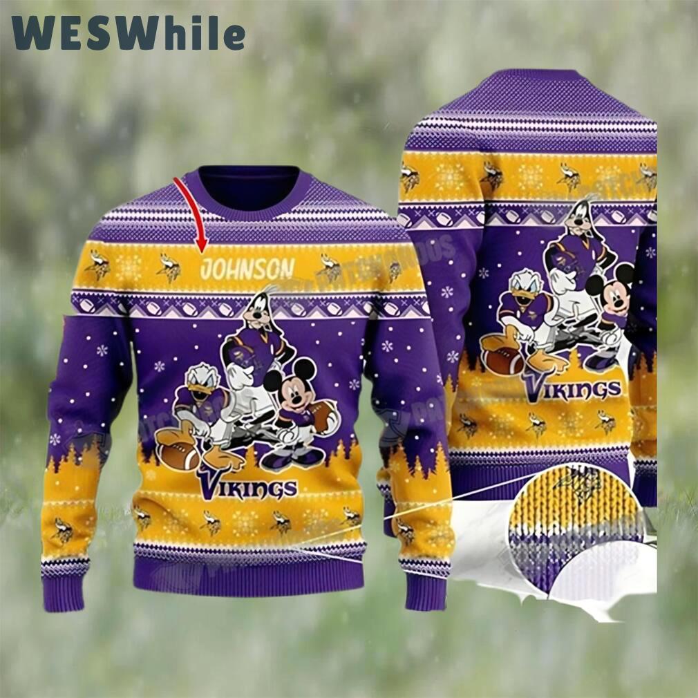 Disney donald duck mickey mouse goofy minnesota vikings personalized christmas ugly sweater Christmas Ugly Sweater