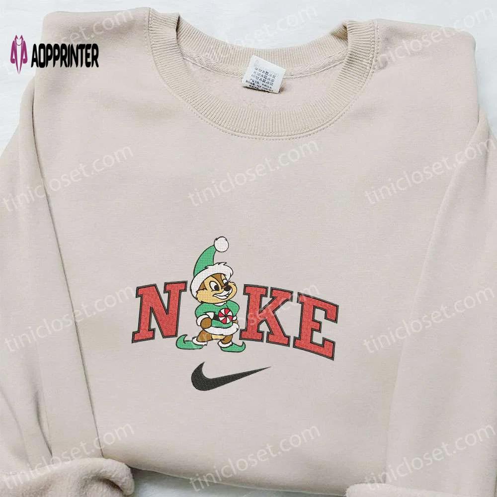 Disney x nike chip embroidered christmas sweatshirt – best cartoon gift idea Embroidered Shirt