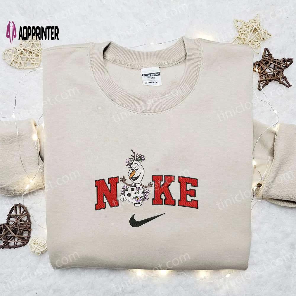 Disney x nike olaf christmas embroidered sweatshirt: festive disney characters shirt – perfect christmas gift Embroidered Shirt