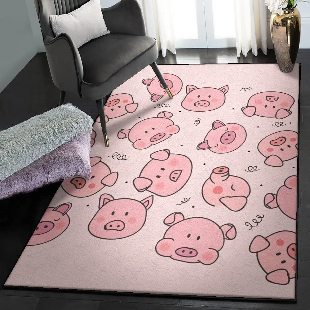 Domestic pig indoor outdoor carpet, pink cute pig rug Rectangle Rug