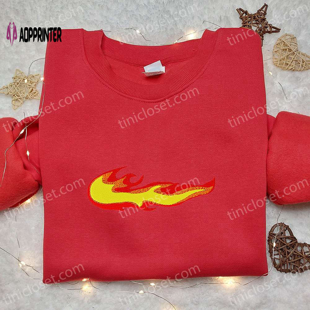 Fire x nike swoosh hoodie & shirt: best family gift – nike inspired embroidery Embroidered Shirt
