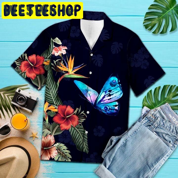 Flower butterfly hawaiian shirt Hawaii Shirt Shorts & Flip Flops