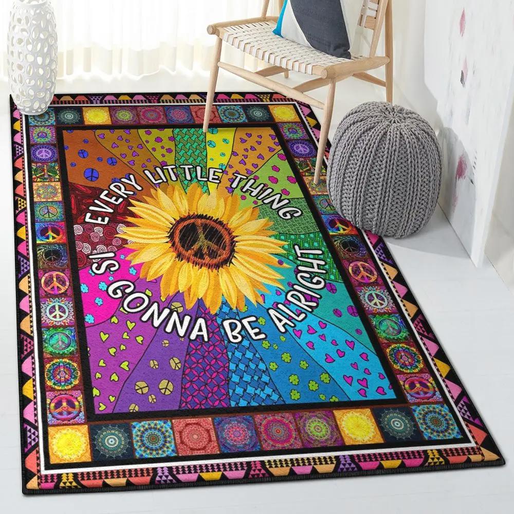 Flower carpets for living room, hippie sunflower every little thing gonna be alright rug Rectangle Rug