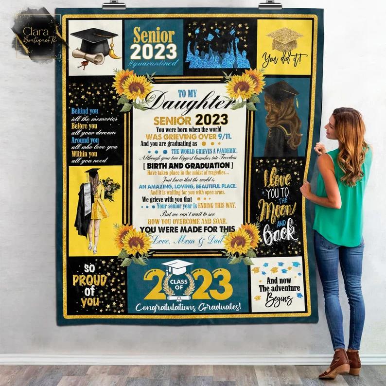 From mom dad to my daughter senior 2023 you were born when the world was grieving 9 11 fleece blanket, mink sherpa blanket, senior blanket Quilt Blanket