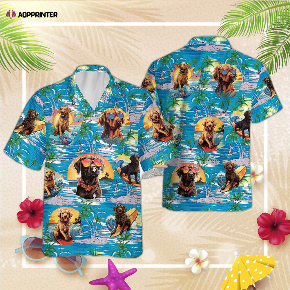 Funny labrador teal hawaiian shirt, gift for men and women, surfing dog aloha button up shirts Hawaii Shirt