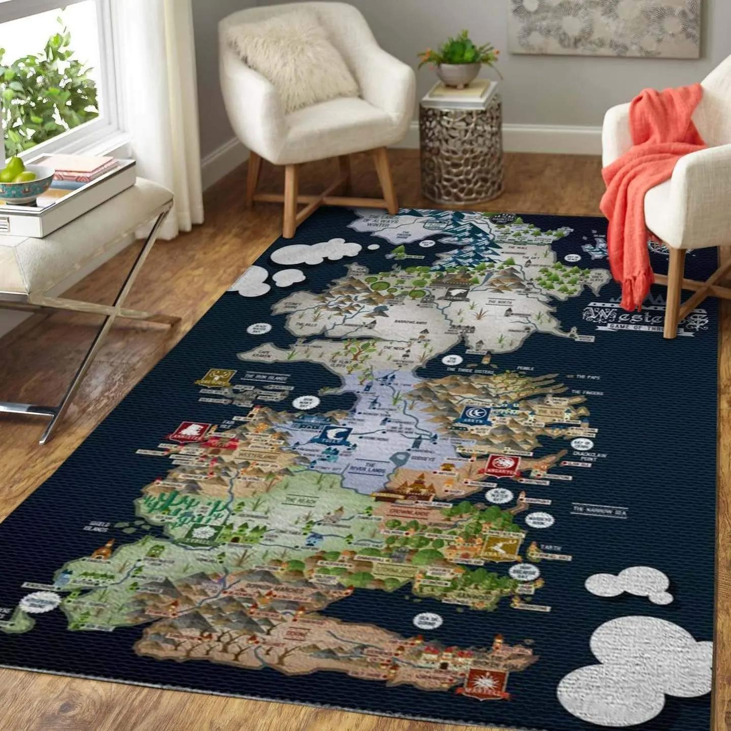 Game of thrones westeros map rug area rug living room carpet rug regtangle carpet floor decor home decor Rectangle Rug