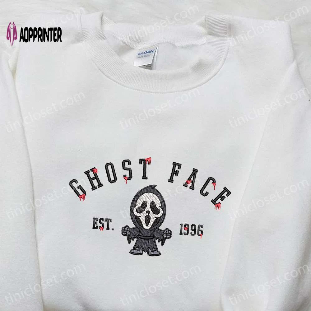 Ghost face est 1996 embroidered shirt: spooky horror characters & halloween shirts for family Embroidered Shirt