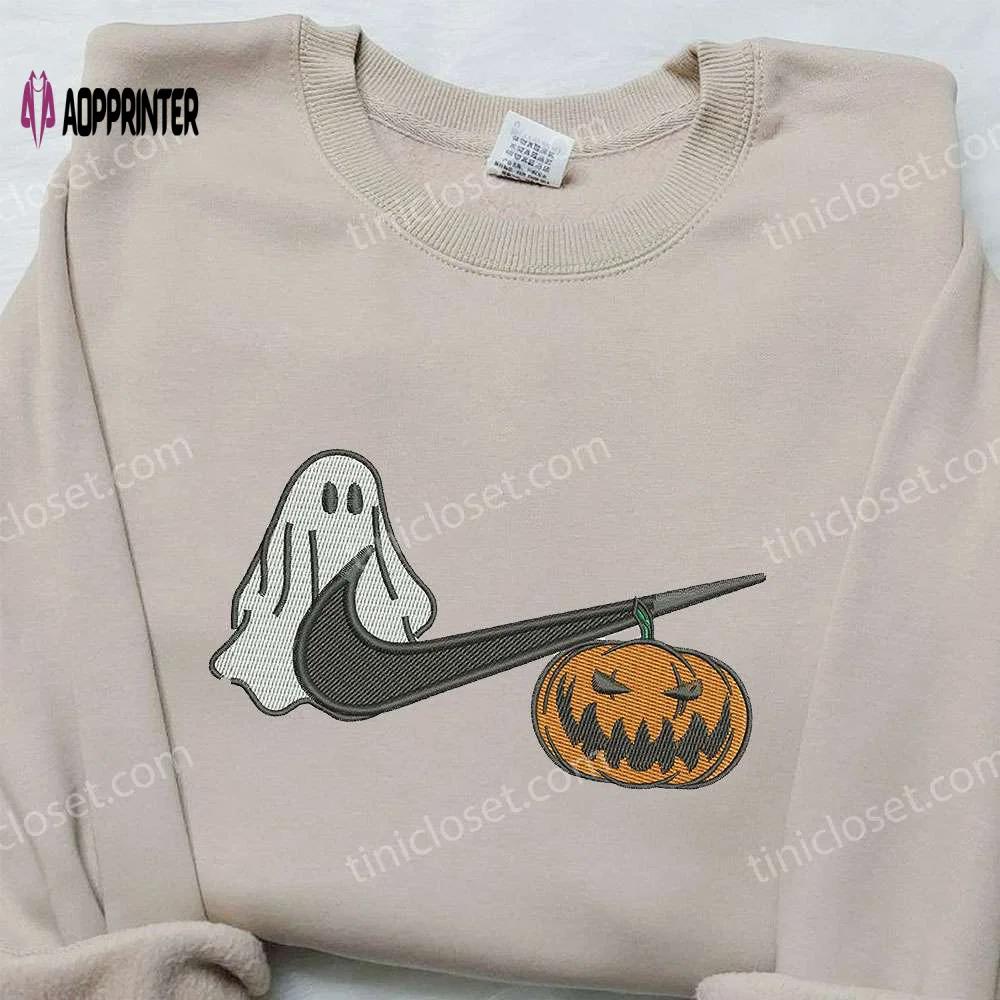 Ghost pumpkin x nike embroidered shirt – unique halloween custom Embroidered Shirt