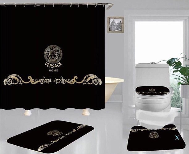 Gianni versace black logo type 2117 Bathroom Accessory Sets Luxury Fashion Brand Waterproof Shower Curtain Hypebeast Bathroom Toilet Cover Bath Mat Set Bathroom Sets Home Decor Pedestal Rug