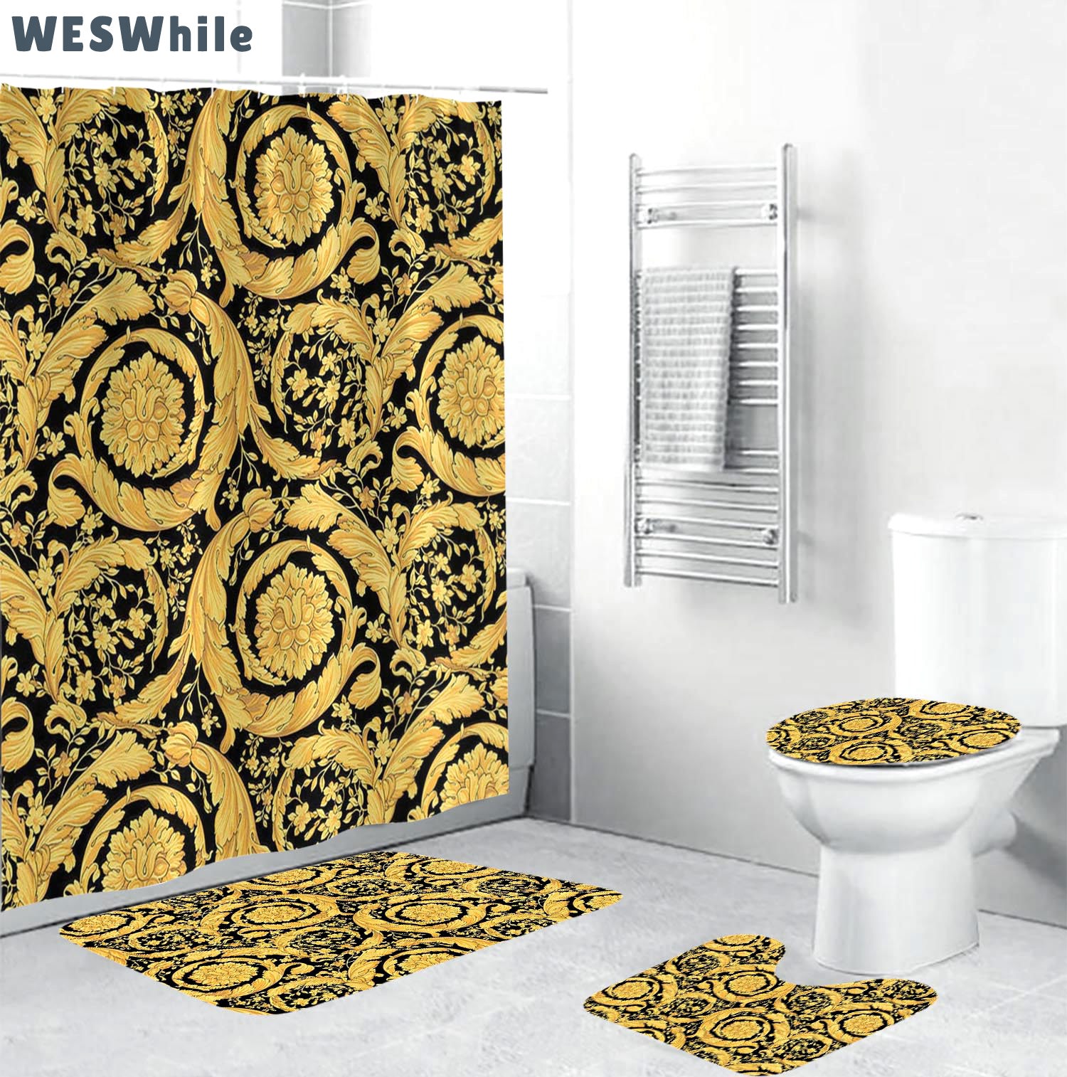 Gianni versace gold bathroom sets luxury fashion brand bath mat hypebeast home decor Bathroom Set