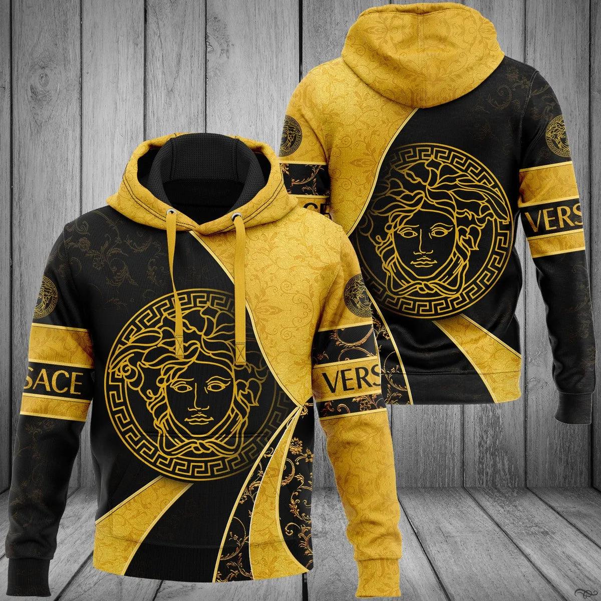 Gianni versace yellow unisex hoodie for men women luxury brand clothing clothes outfit Hoodie 3D