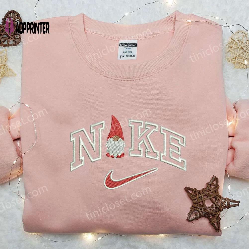 Gnome x nike embroidered shirt: custom christmas design for unique style Embroidered Shirt