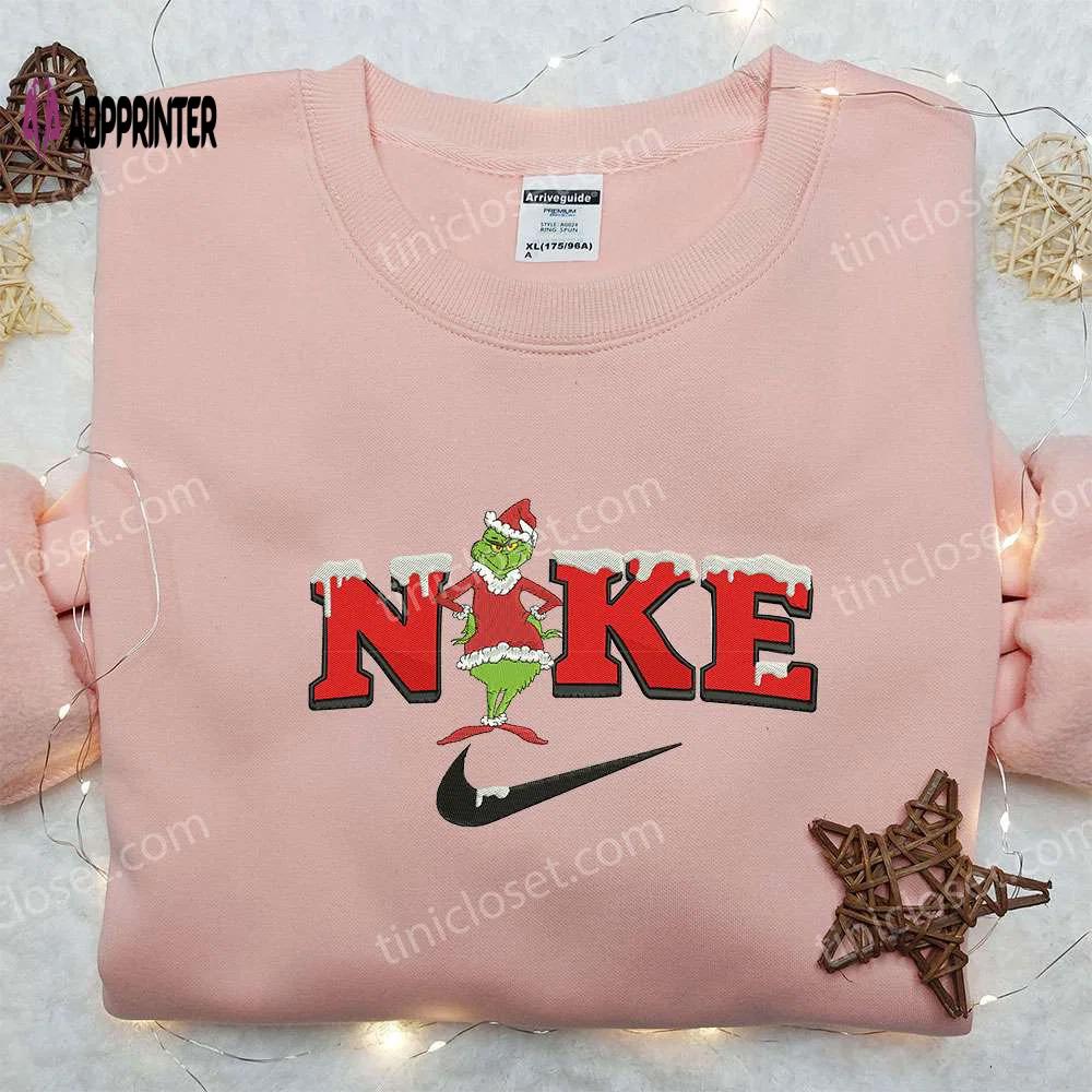 Grinch xmas x nike embroidered sweatshirt – best christmas gift idea nike inspired shirt Embroidered Shirt