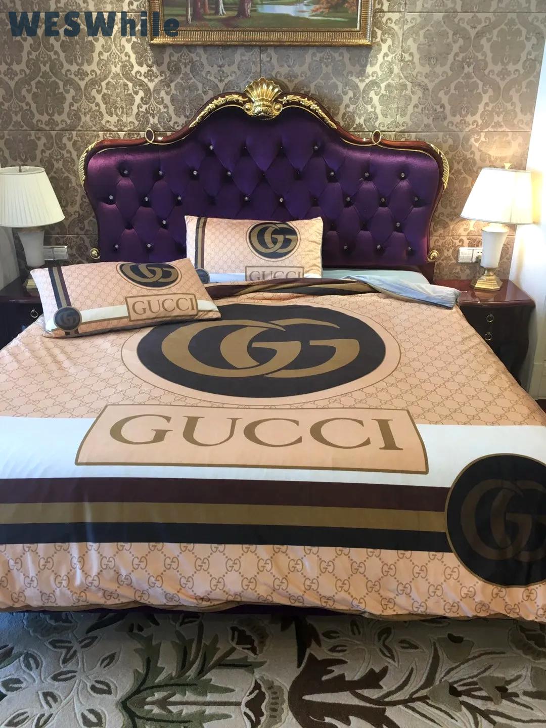 Gucci beautiful luxury brand inspired 3d bedding sets duvet cover bedlinen bed set best luxury bed sets gift thankgivings and christmas Bedding Sets