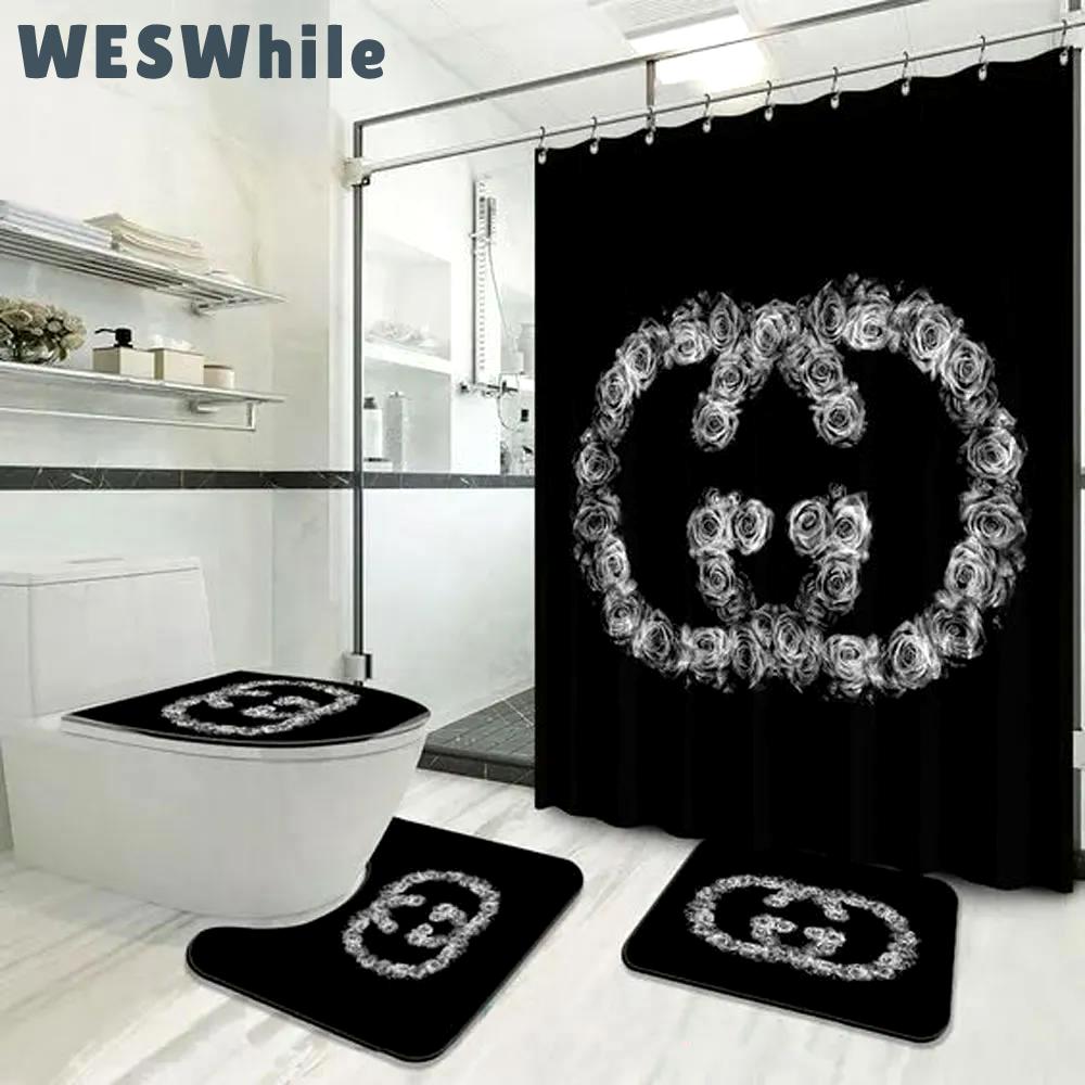 Gucci black flower home decor hypebeast luxury fashion brand bath mat bathroom sets Bathroom Set