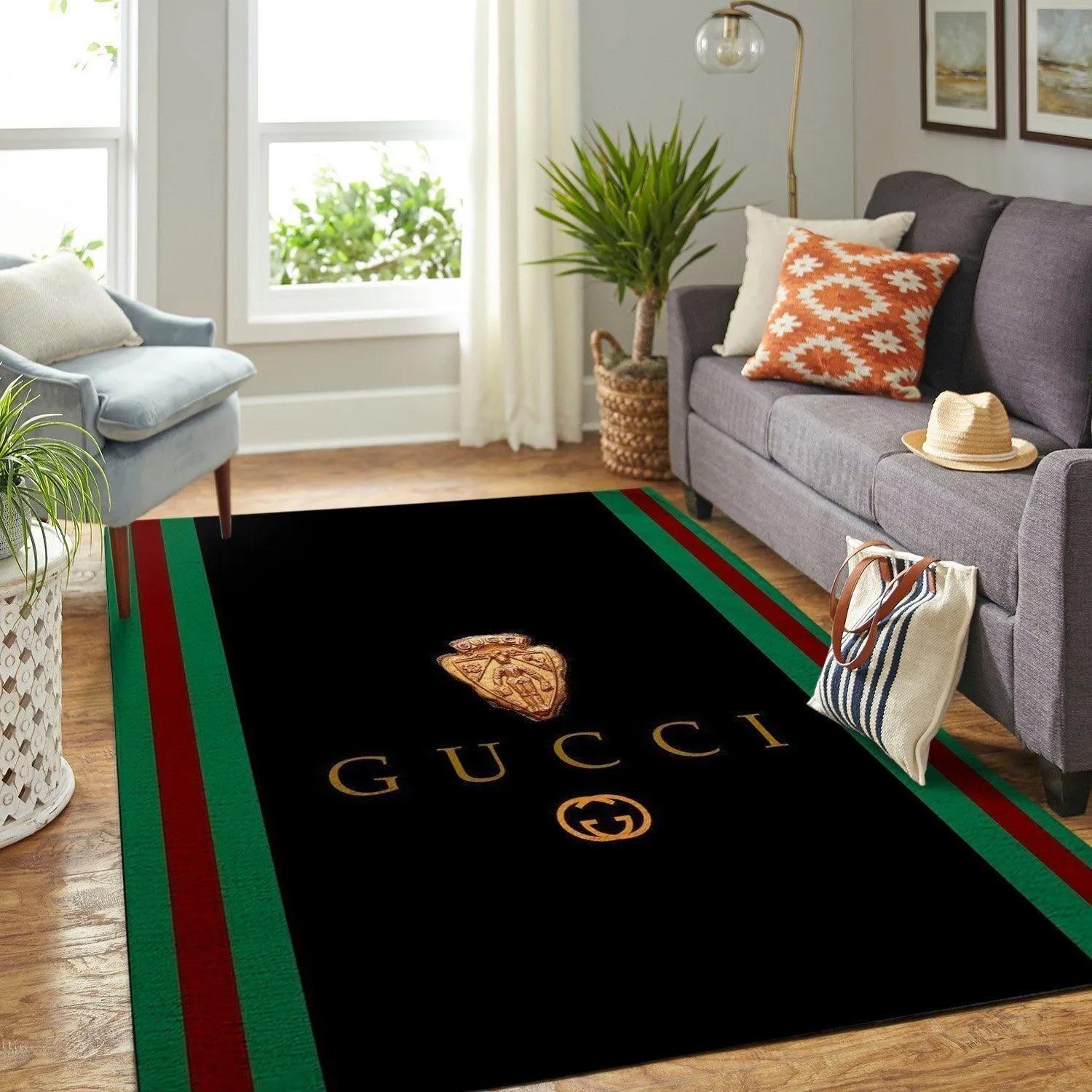 Gucci black logo type 1019. Upgrade Your Living Room with Luxury Home Decor: Area Carpets, Floor Decor, Door Mats, and Hot Gift Items with style a High-End Fashion Brand Rectangle Rug